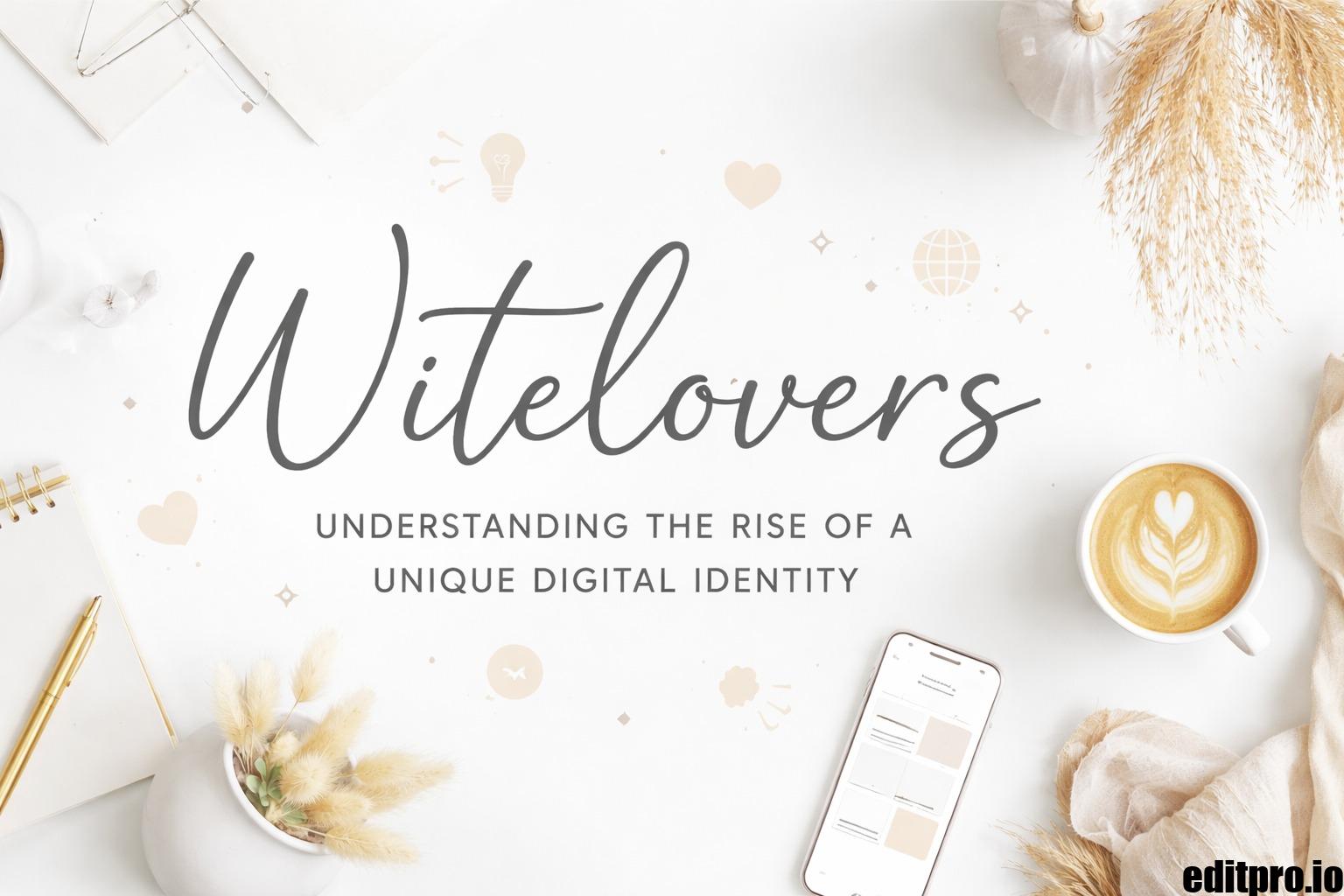 Witelovers banner showcasing a minimalist digital lifestyle with coffee, notebook, and abstract icons